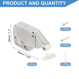 sourcing map 2 Pcs Magnetic Push Latches for Cabinet Door, 1.93x1.1 Inch Push to Open Door Latch Cabinet Hardware, Hidden Door Release Drawer Pull on Closet Touch, Metal Grey 49x28mm