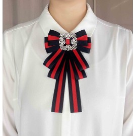Topz Christmas red bow tie for women brooch pin bowknot collar pins necktie jabot collar red pre-tied ribbon rhinestone crystal brooches dress shirt tie