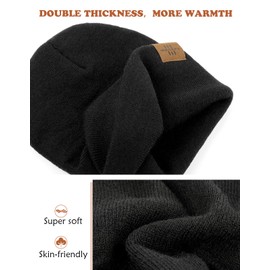 Toddler Kids Winter Beanie Hat, Soft Warm Knitted Toque for Baby Boys Girls (Black)