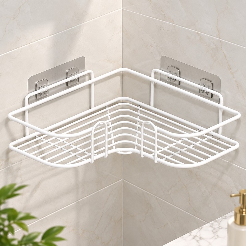 1PC Wall Mounted Non-Perforated Metal Triangle Storage Rack for Bathroom