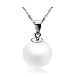 Qimily 18K Gold Freshwater Cultured White Pearl Pendant Necklace 9-10mm Single Pearl Pendant with 18" Silver Chain Jewelry Gifts for Women Girls Mom - White Gold