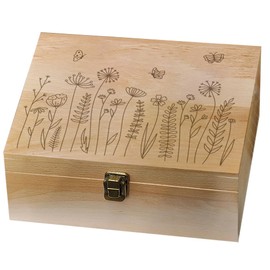arricraft 1 Pc Wood Memory Keepsake Box, Wildflower Butterfly Bee Memory Box with Hinged Lids Floral Keepsake Chest for Anniversary Birthday Picture Letter Storage 24.5x19.5x10.3cm