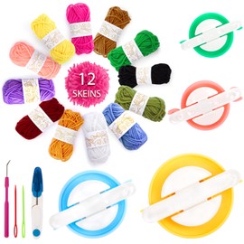 VGOODALL 20PCS Pom Pom Maker Kit, Pom Pom Makers with Colorful Yarn Skeins Knitting Puff Ball Maker Set for Kids Adults Beginners DIY Decoration