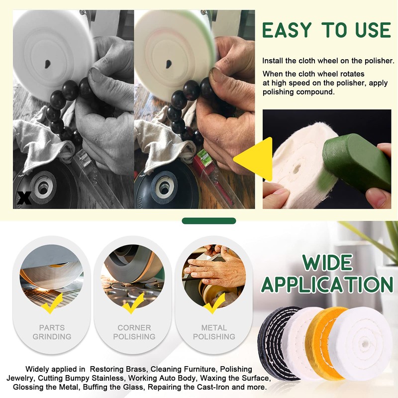 Keadic 8Pcs 4inch Buffing Polishing Wheel Kit Includes Polishing Compounds,