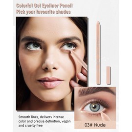 Nude Waterline Eyeliner Gel Pencil,Peach Eyeliner Waterline Waterproof Smudge-Proof, Long Stay Eye Liner Brightener Pen with Sharpener, Safe for Sensitive Eyes, Soft Cream Rich Color Eye Makeup Pen-03