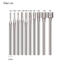𝐋𝐮𝐨 𝐤𝐞 10 Pcs Hollow Cup Shape Diamond Burr Set, 3/32 Inch Shank Stone Carving Bits for Rotary Tools