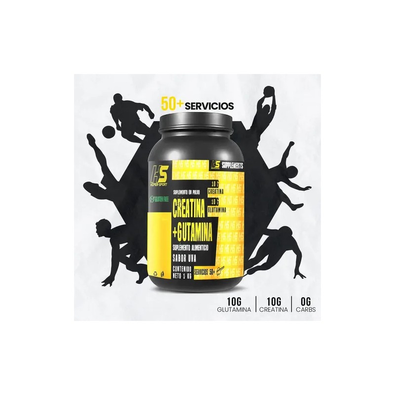 Creatina Monohidratada con Glutamina Hiper Sport de Uva, 1 kg