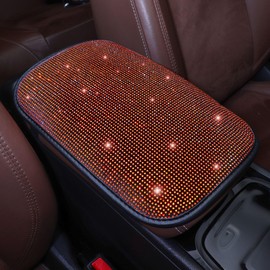 ToBeQueen Orange Arm Rest Cover for Car, Rhinestone Crystal Diamond Bling Center Console Cover, Universal Fit All Vehicles, Interior Bling Car Accessories, Orange