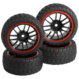 Vgoohobby 12mm Hex Wheel Rims & Rubber Tires Compatible with Redcat HPI Tamiya HSP RC 1/10 on-Road Touring Racing Car (Pack of 4)