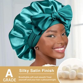 1 x Satin Night Cap Silk Hat for Women Head Size Adjustable for Curly Natural Hair (Green)