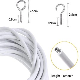 8 Meter Plastic Coated Curtain Wire with 10 Hooks and 10 Eyes, Multipurpose Curtain Wire Kit for Net Curtain Photos Crafts