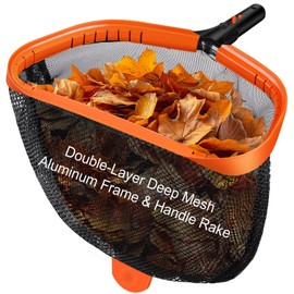17.5" Pool Net, Pool Skimmer Net with Double-Layer Netting Bag, Aluminum Frame, Deep Nylon Net, Large Capacity Pool Cleaning Net, Leaf Skimmer Rake Net for Above Ground & In-ground Pools (No Pole)