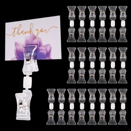 GLOBLELAND 20 Pieces Double Sided Clear Sign Clips for Label Rotatable Sign Holder Pop Clip-on Promotion Standers Clear Plastic Shelf Label Clips for Retail Clothing Business Cards Display