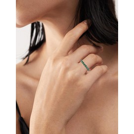 JIWOY Sterling Silver Rings/Princess-Cut Stackable Birthstones Ring/Eternity Rings for Women Size 5-10, 8, Pink Tourmaline