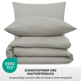 Softex Royal Microfibre Bed Linen, 135 x 200 cm, Light Grey, Soft, Cuddly and Non-Iron, 2-Piece Set: 1 Duvet Cover + 1 Pillowcase 80 x 80 cm