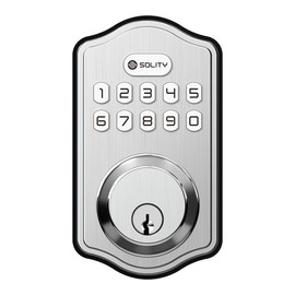 Solity Smart Digital Electric Deadbolt Keypad Lock, Keyless Entry, Auto Lock, 100 Custom Codes, Easy Installation, Exterior Front Entry Door, Residential, Fingerprint (Satin Nickel, Keypad)