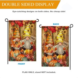 Fall Gnomes Garden Flag 12x18 Inch Double Sided for Outside, Pumpkin Maple Leaves Autumn Burlap Small Flag For House Yard Lawn Outdoor Decor