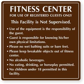 The Sign Studio – 12” x 12” -”Fitness Center Rules Sign” - Chocolate Brown/White - Laser Engraved Sign