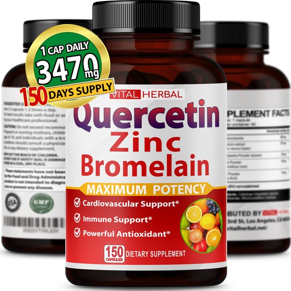 Premium High Purity Quercetin 98% with Bromelain Capsules Equivalent to