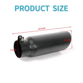 KHK 3" to 4" Exhaust Tip - 12" Long Diesel Exhaust Tips,3" Inlet 4" Outlet Stainless Steel Bolt-On Angle Cut Truck Tailtip, Universal Fit for Trucks & Cars -Black Powder Coated