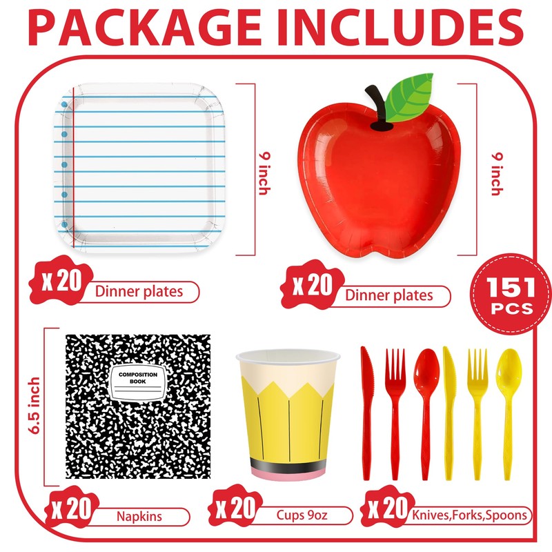 151pcs Back to School Plates Napkins First Day of School