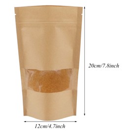 Kraft Stand Up Pouches 100PCS, Katfort 7.8"x4.6" Zip Lock Food Storage Bags with Clear Window and Tear Notch