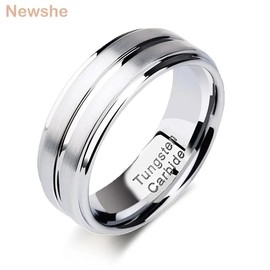 Newshe Mens Wedding Band Tungsten Carbide Rings Fashion Groove Ring 8mm Charm Jewelry Party Anniversary Gift Never Fade - Size: 12