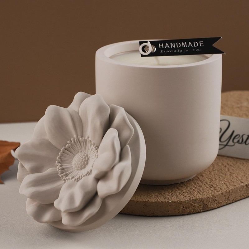 Candle Jar Resin Mold with Poppy Flower Lid, Silicone Concrete