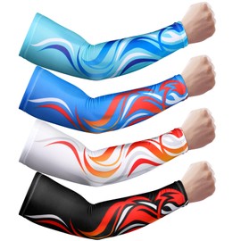 JenPen 4 Pair Arm Sleeves UV Cooling Sun Protection Arm Sleeves Sports Compression for Men to Cover Tattoo(Cool Colors,Medium)