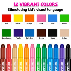 ANYUKE Twistable Washable Crayons: 12 Colors Toddler Crayons Gel Crayons for Kids, Non Toxic Crayons for Toddlers, Art Supplies Coloring Markers for Kids Back to School