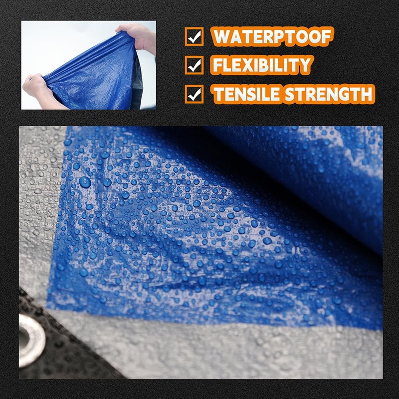RAINDEWAY Tarps 12x12 Feet - 5.5 Mil, Multipurpose Waterproof Poly
