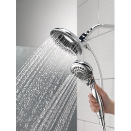 Delta Faucet 5-Spray In2ition 2-in-1 Dual Shower Head with HandHeld Spray, Chrome Hand Held Shower Head with Hose, Handheld Shower Heads, 2.5 GPM Shower Head, Lumicoat Chrome 58569-PR25-PK