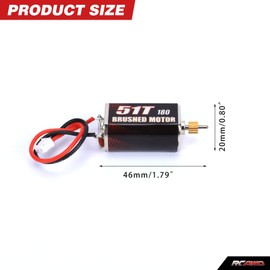 RCAWD 180 Size Carbon Brushed 51T(Turns) Motor with 16T(Teeth) Steel Pinion Gear for 1-24 Scx24 Crawler Hops Up Parts