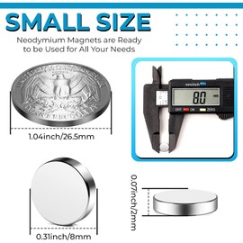 Pack of 50 Fridge Magnets, Small Magnets for Crafts, Whiteboard Magnets, Round Magnets, Office Magnets, Tiny Magnets for Building, Photo, Postcard, Tools - 8 x 2 mm