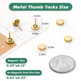 GOOZADA 24 Sets of Gold Magnetic Push Pins, Gold Flat Push Pins, Decorative Thumb Tacks for Wall, Cork Board, Magnetic Poster Hanger