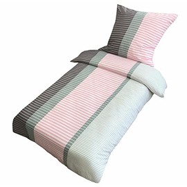 Leonado Vicenti Bed Linen 135 x 200 cm Microfibre Duvet Cover Pink Grey Striped 2-Piece