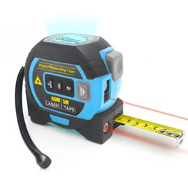 Infrared Laser Tape Measure, Fandcy 3-in-1 Handheld Tape Measure with Large LCD Display - Laser Measurement Tool Scales Up to 60M - Tape Measure 5M (not Digital) and Cross Line Laser (60CM-Blue)