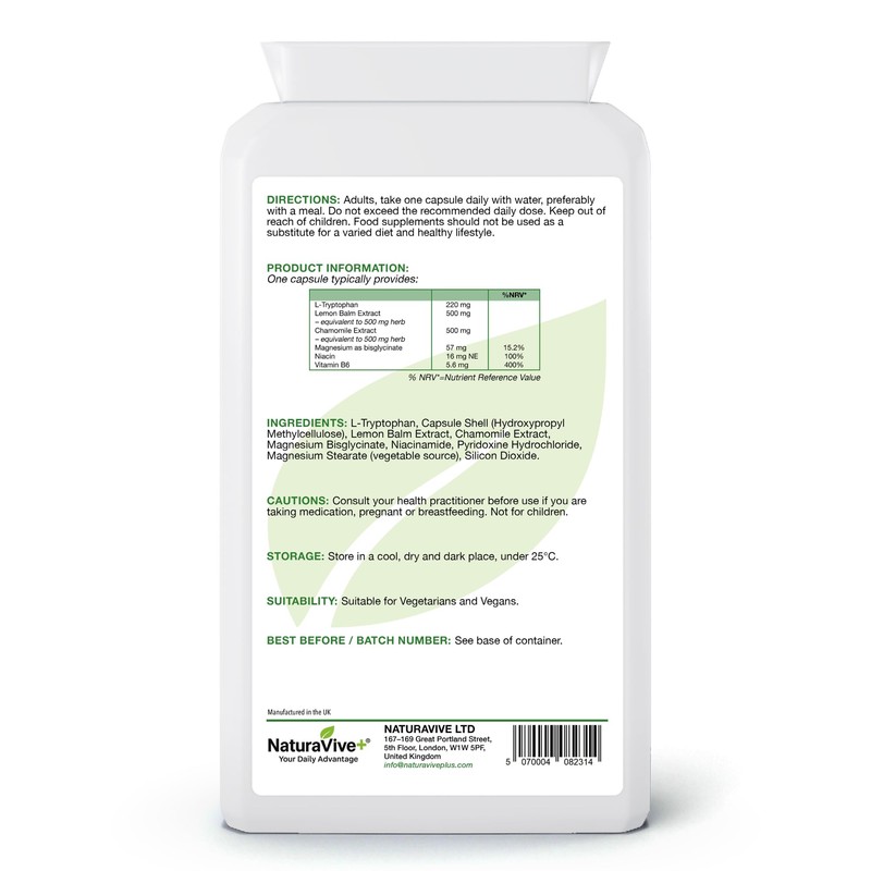 NaturaVive+ L-Tryptophan Complex 120 Capsules | One a Day |
