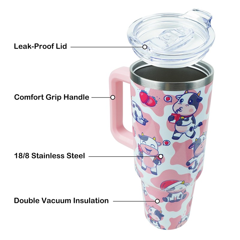 Lumumanber 40 oz Tumbler with Handle and Straw, Stainless Steel