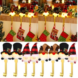 Ceenna 8 Sets Christmas Stocking Holders for Mantle with LED Light, Stocking Hooks Hanger for Fireplace Mantle Xmas Decoration