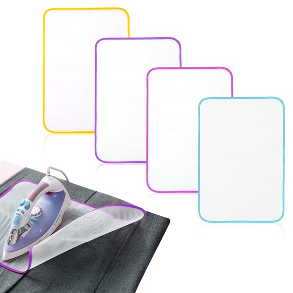 QESSUVNC Ironing Cloth Mesh Ironing Pad Protective Bar Cloth Ironing Cloth Cover Pad for Ironing Sensitive Fabrics (50 x 35 cm, Random Colour) (Pack of 4)