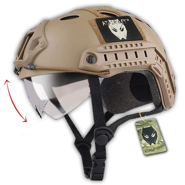 ATAIRSOFT PJ Type Tactical Multifunctional Fast Helmet with Visor Goggles Version DE