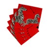 Caspari Zebras Paper Cocktail Napkins in Red - Four Packs