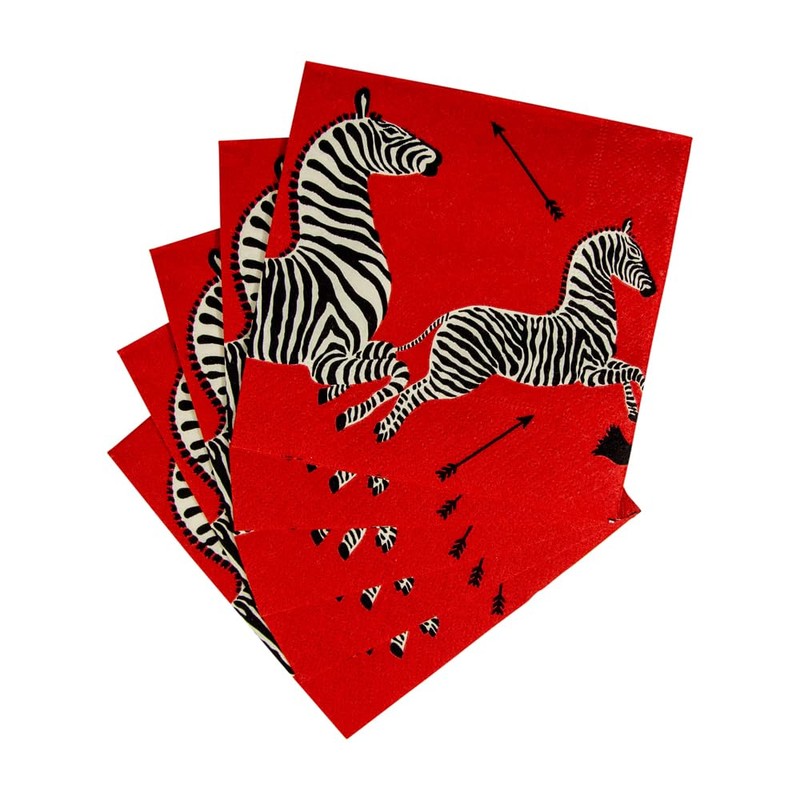 Caspari Zebras Paper Cocktail Napkins in Red - Four Packs