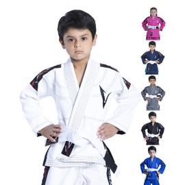 Vector Sports 100% Cotton Pearl Weave Kids Brazillian Jiu Jitsu BJJ Gi Attila Series Kimono Lightweight Preshrunk Fabric with Free White Belt (White, K0)