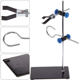 Laboratory Retort Support Stand for Titration Extraction, with a Burette Clamp and Flask Ring Clamps Used in Chemistry or Physics Lab