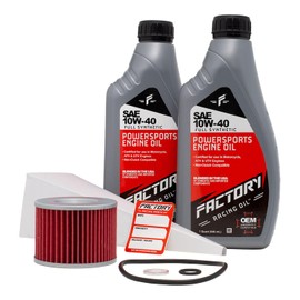 Factory Racing Parts Oil Change Kit compatible with Kawasaki EL250B, EX250 – Includes 2 Quarts of SAE 10W-40 Full Synthetic Oil, 1 Filter, 1 Crush Washer, 1 Funnel, 1 Oil Change Reminder Sticker