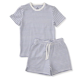 little label - Children's Pyjamas Boys 134-140 (10Y) - Shortama - Summer Boys Pyjamas Short - Blue Breton Stripes - Organic Cotton, Blue Stripes
