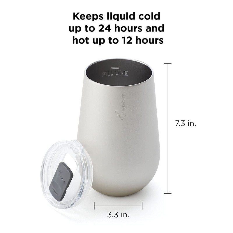 Rabbit Double Walled Stainless Steel Wine Tumbler, Includes Splash-Free Sliding