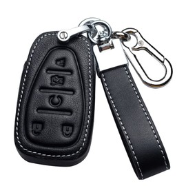 SANRILY 5 Button Key Fob Case for Chevy Cruze 2016 Camaro Malibu Keyless Smart Key Holder Cover Full Protection Leather Key Shell with Keychains Black